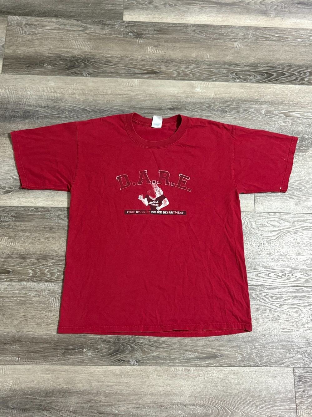 Vintage D.A.R.E Police Department Red Faded Graphic Shirt Y2K - Men’s Large